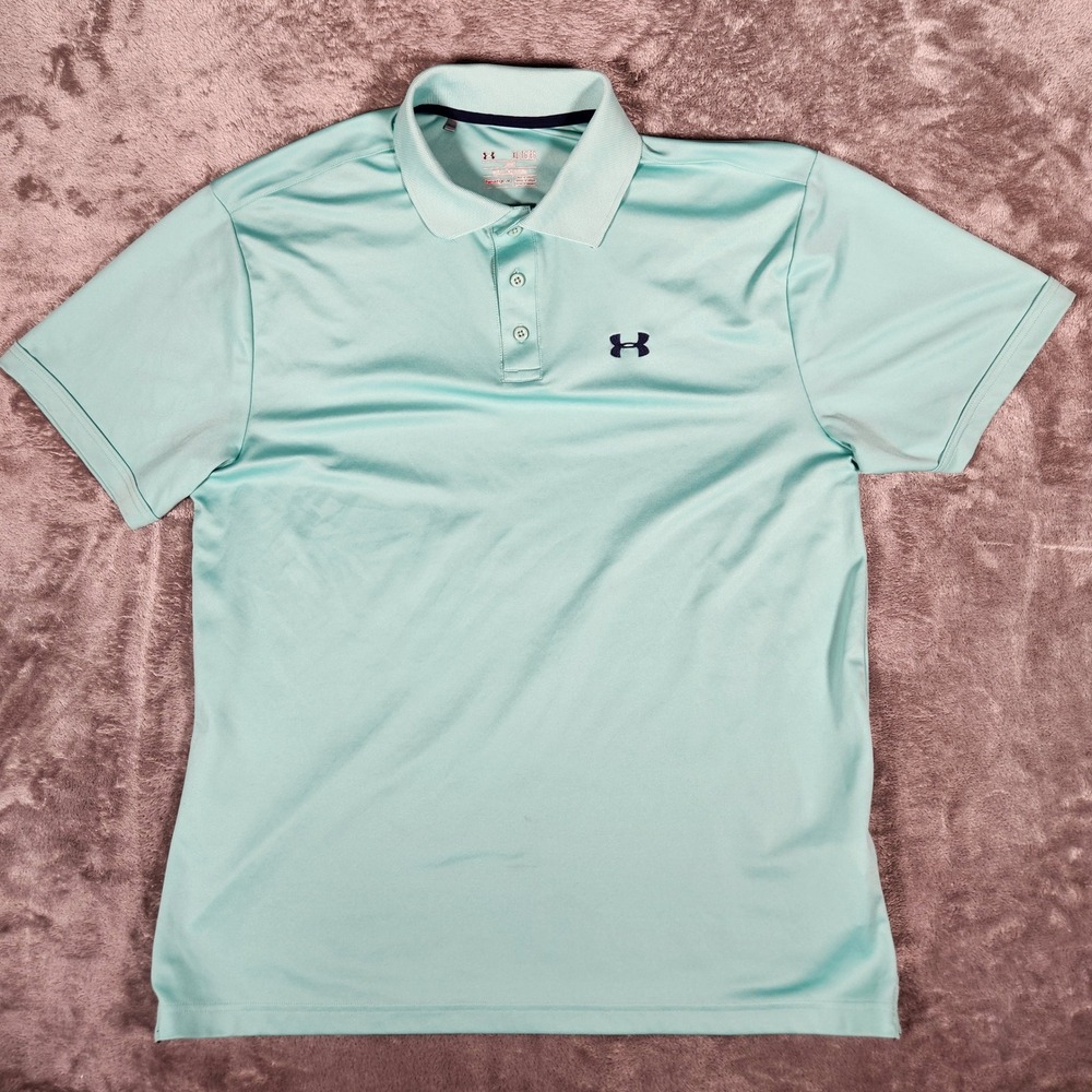 Under‎ Armour Polo Shirt Mens XL Mint Green Excellent HeatGear Golf Top 1242755